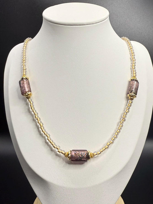 Purple Glass Beaded Necklace: Handmade Seed Bead Jewelry