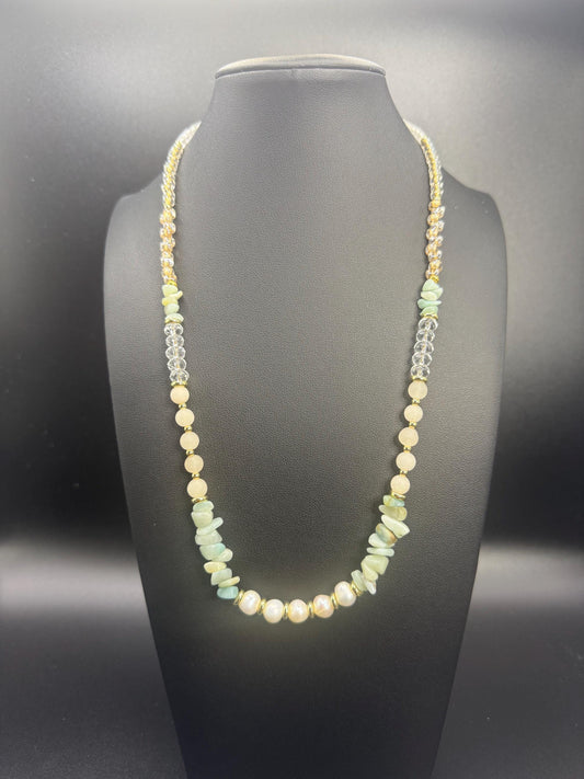 Freshwater Pearl Necklace with Aventurine and Jasper