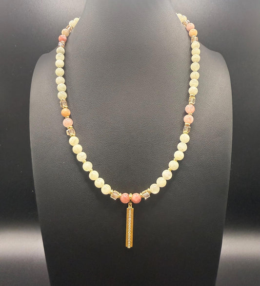 Sunstone & Moonstone Necklace with 18K Plated Gold and CZ Pendant