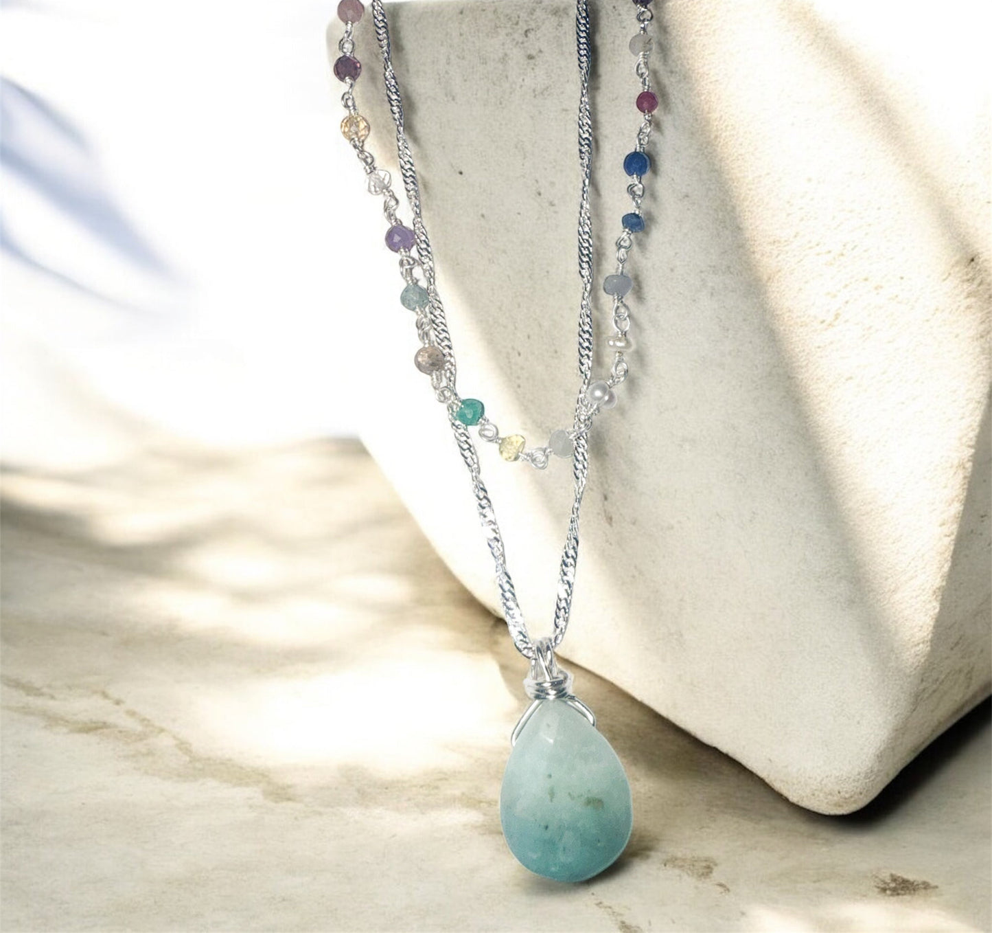 Delicate Two-Strand Amazonite Pendant Necklace