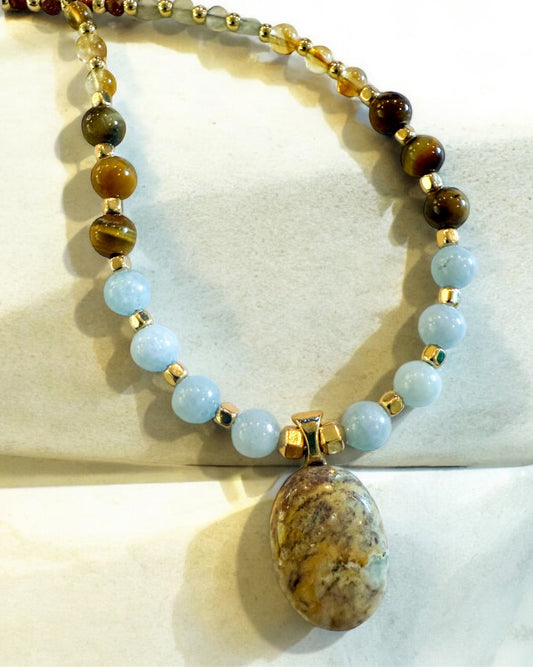 Chalcedony Pendant Necklace with Healing Gemstones