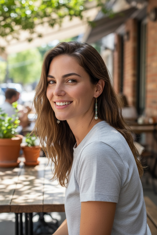 Aventurine, Clear Quartz, and Cubic Zirconia Dangle Earrings