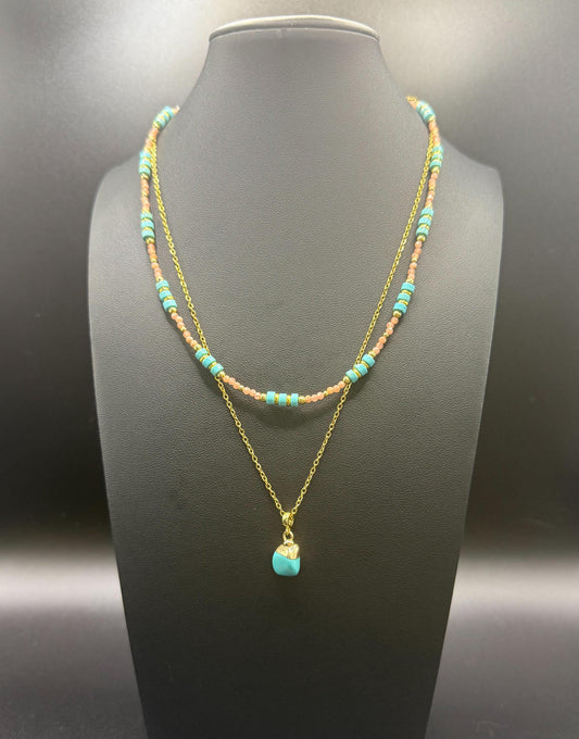 Turquoise and Rhodochrosite Layered Necklace