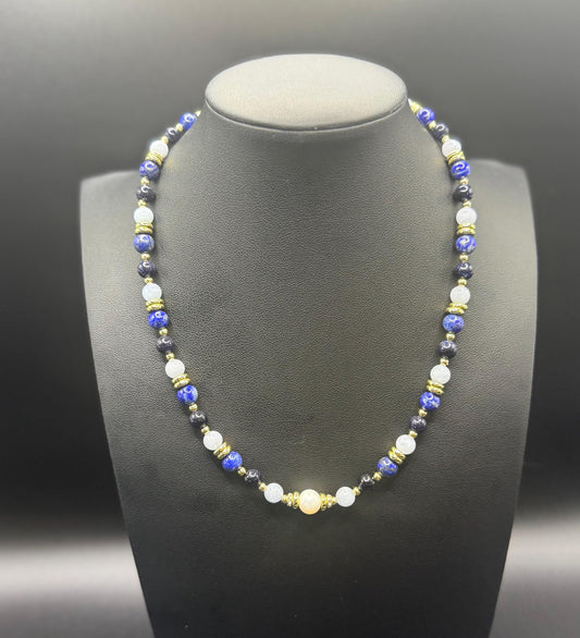 Freshwater Pearl, Blue Goldstone and Lapis Lazuli Necklace