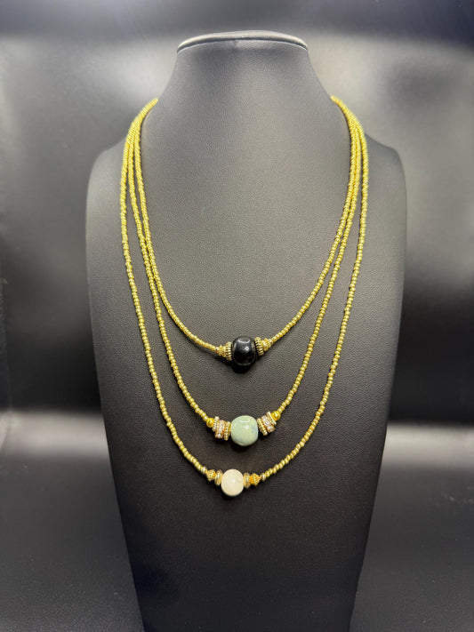 Three Strand Dainty Gold Beaded Layered Statement Necklace