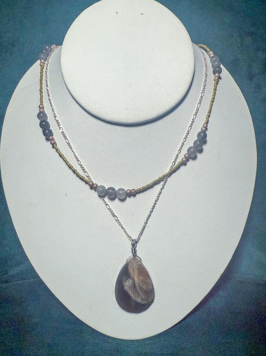 Black Moonstone Pendant and Labradorite Necklace