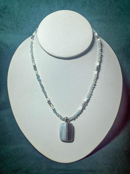 Blue Opal Pendant Necklace with Aquamarine Beads