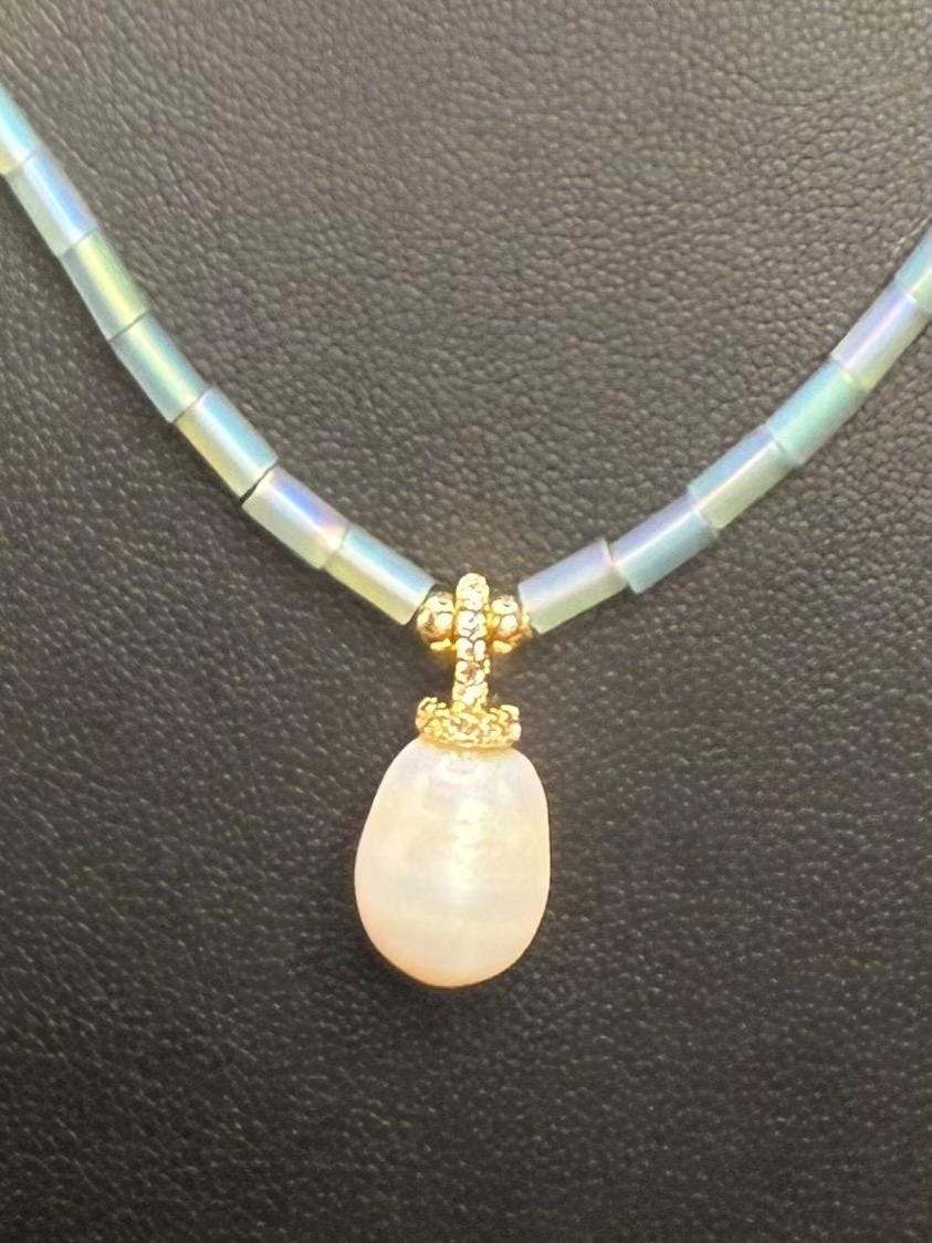 Freshwater Pearl & Cubic Zirconia Pendant Necklace with Amazonite Beads