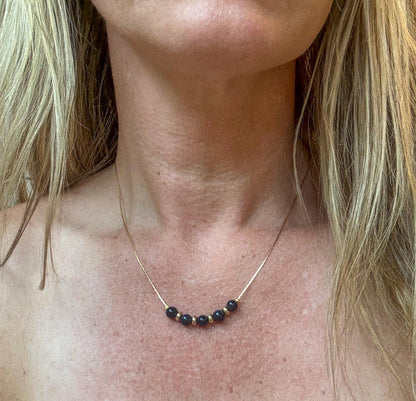 Dainty Blue Goldstone Choker: 14K Gold Plated Beaded Necklace