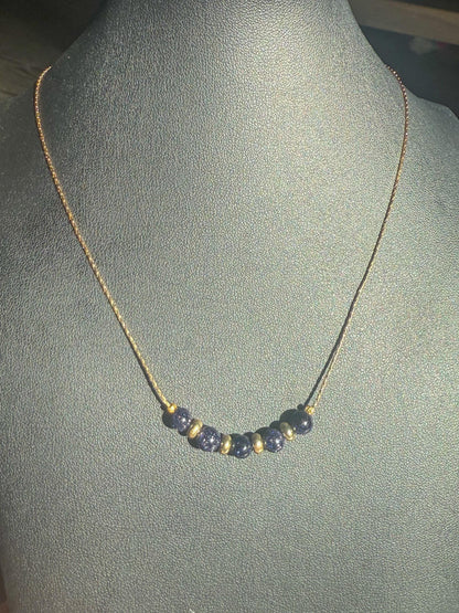 Dainty Blue Goldstone Choker: 14K Gold Plated Beaded Necklace