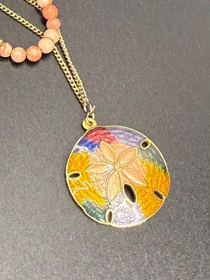 Colorful Shell Pendant and Pink Stone Two Strand Necklace