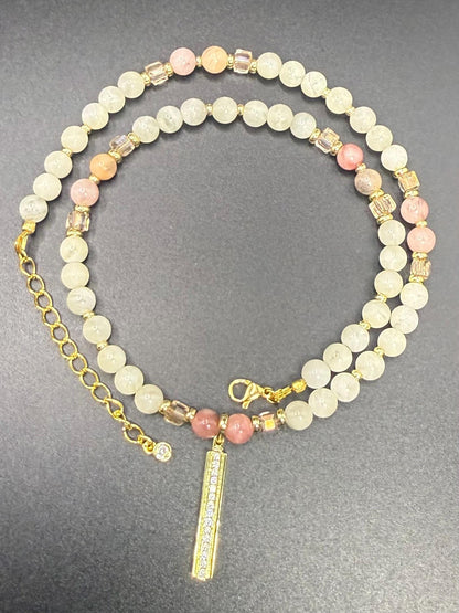 Sunstone & Moonstone Necklace with 18K Plated Gold and CZ Pendant