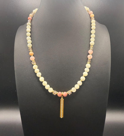 Sunstone & Moonstone Necklace with 18K Plated Gold and CZ Pendant