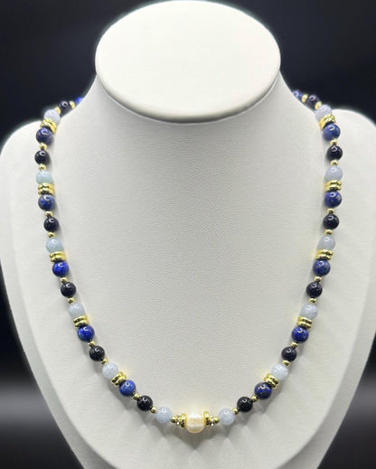 Freshwater Pearl, Blue Goldstone and Lapis Lazuli Necklace