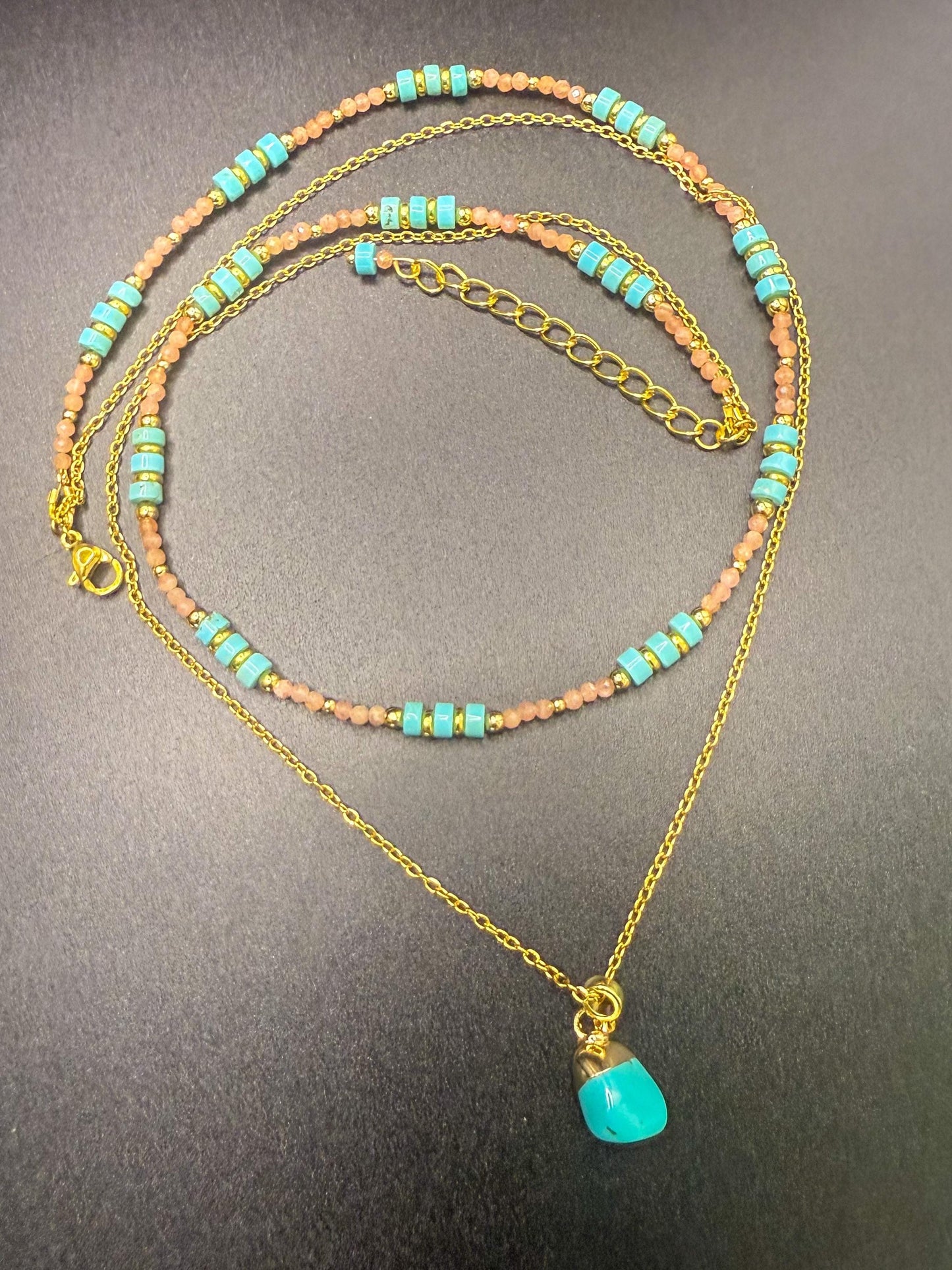Turquoise and Rhodochrosite Layered Necklace