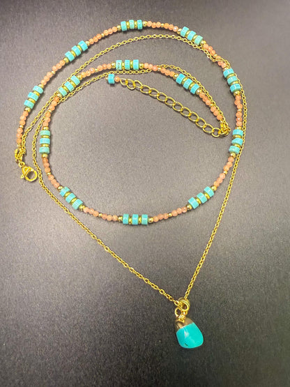 Turquoise and Rhodochrosite Layered Necklace