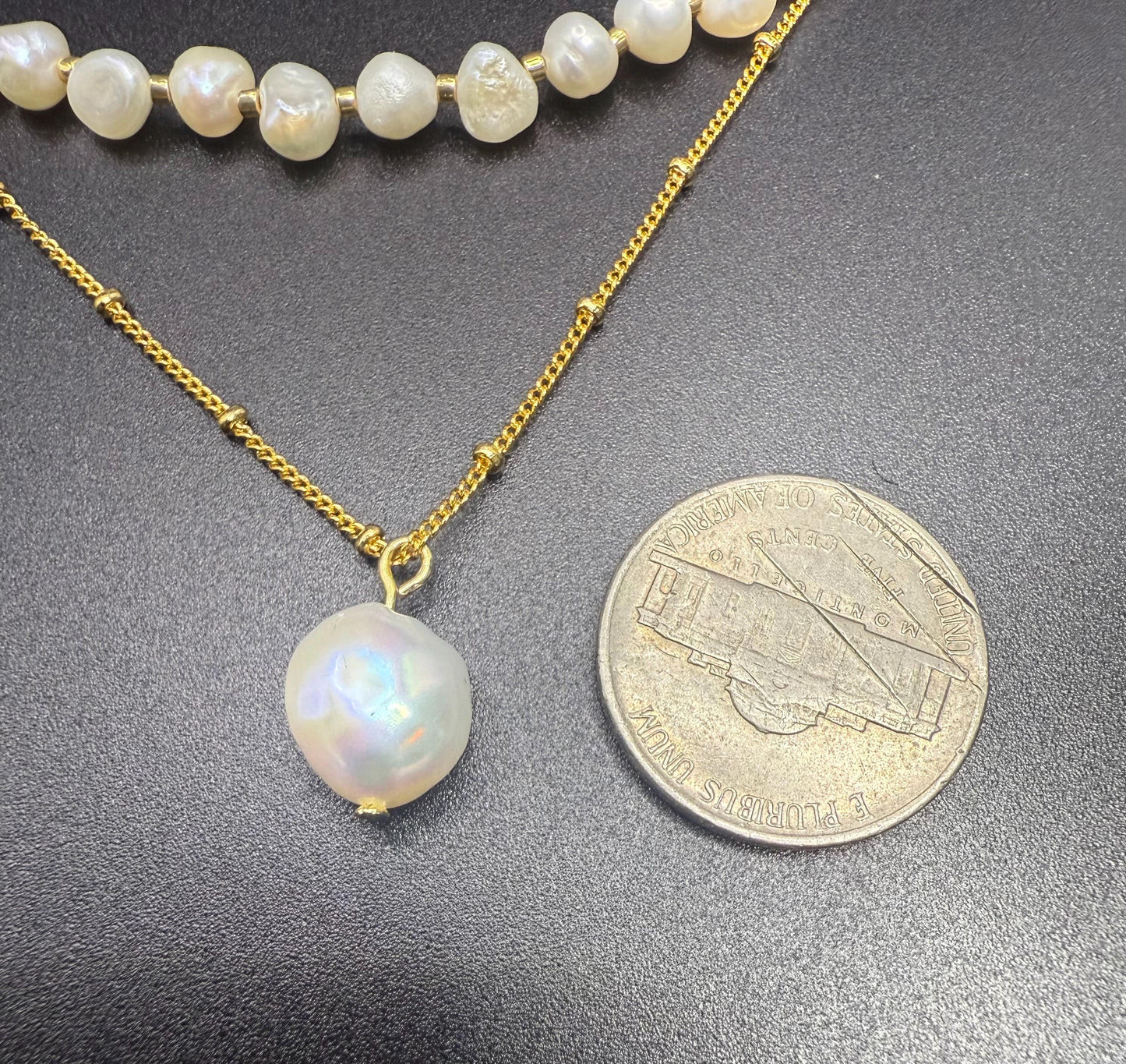 Two-Strand Freshwater Pearl Necklace- 14k gold plated