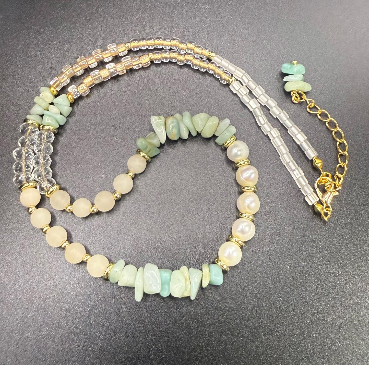 Freshwater Pearl Necklace with Aventurine and Jasper
