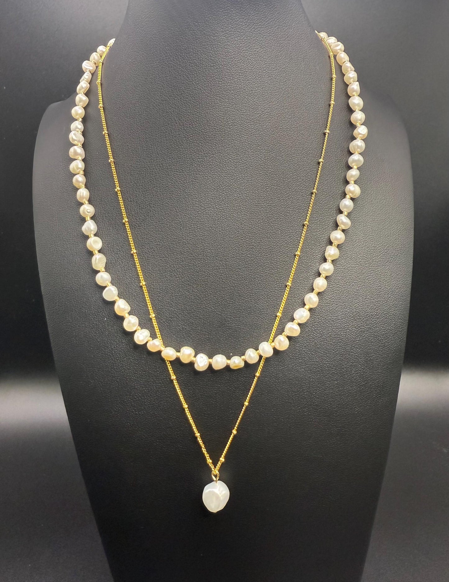 Two-Strand Freshwater Pearl Necklace- 14k gold plated
