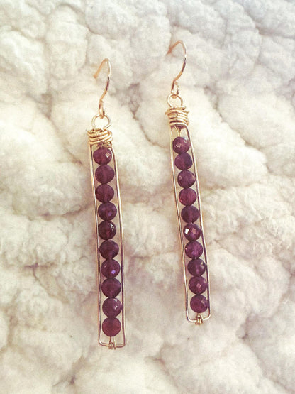 Garnet Dangle Earrings Handmade Drop Jewelry Gemstone Gift