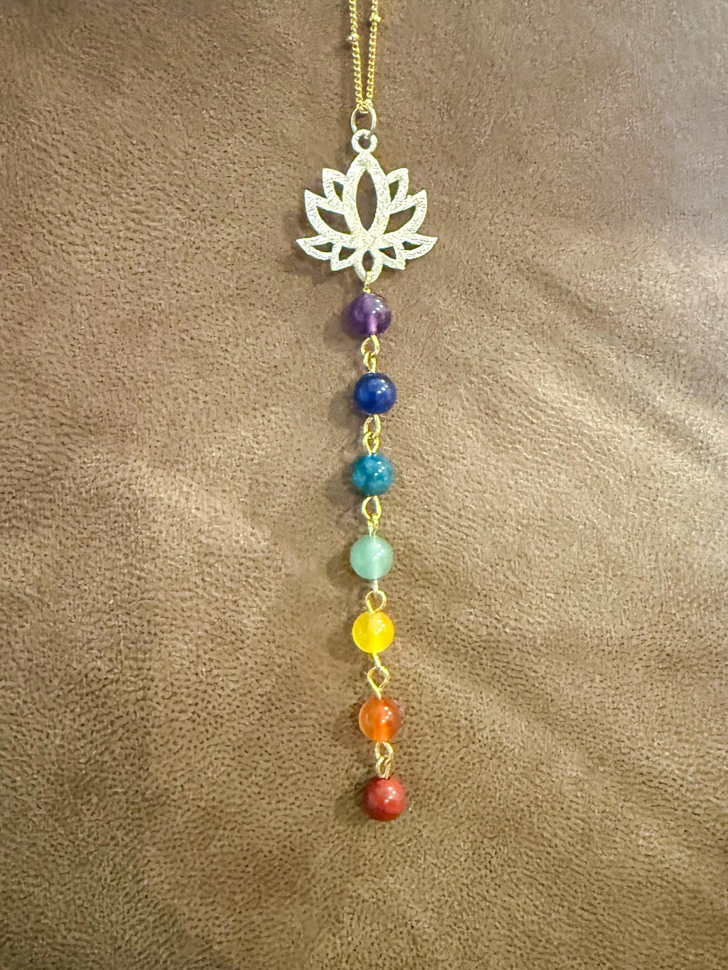 Chakra Beads Necklace with Lotus Pendant, 14” Adjustable