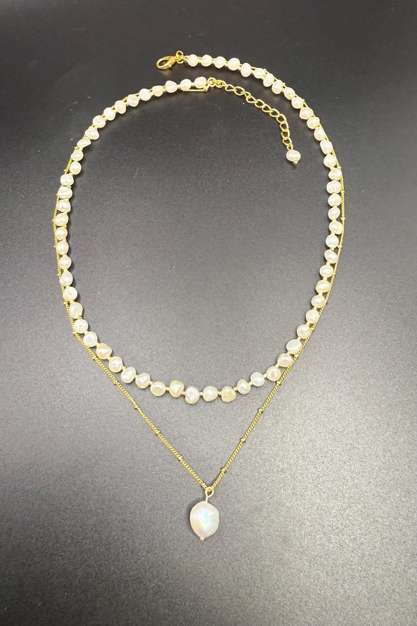 Two-Strand Freshwater Pearl Necklace- 14k gold plated