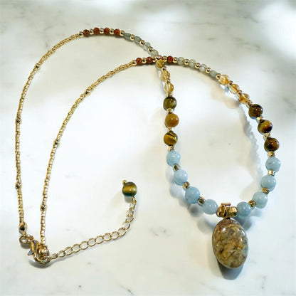 Chalcedony Pendant Necklace with Healing Gemstones