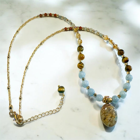 Chalcedony Pendant Necklace with Healing Gemstones