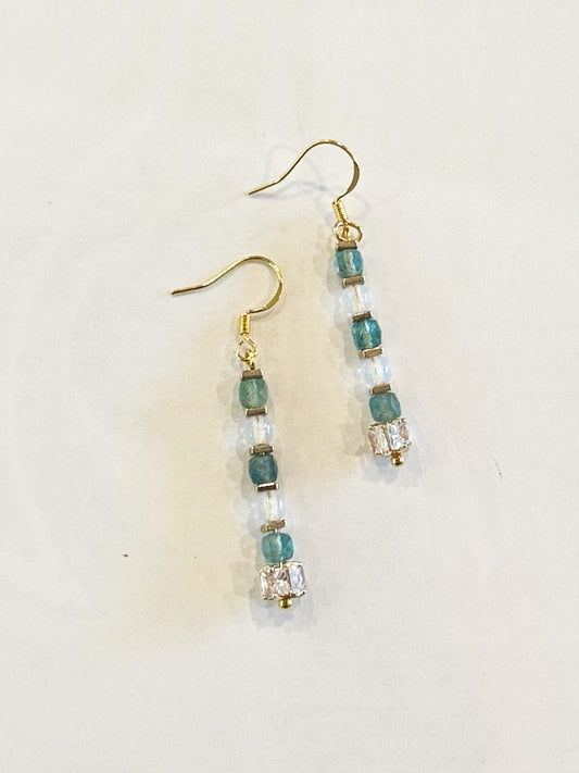 Aventurine, Clear Quartz, and Cubic Zirconia Dangle Earrings