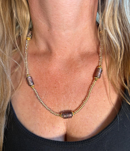 Purple Glass Beaded Necklace: Handmade Seed Bead Jewelry