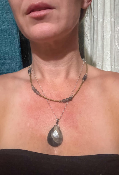 Black Moonstone Pendant and Labradorite Necklace