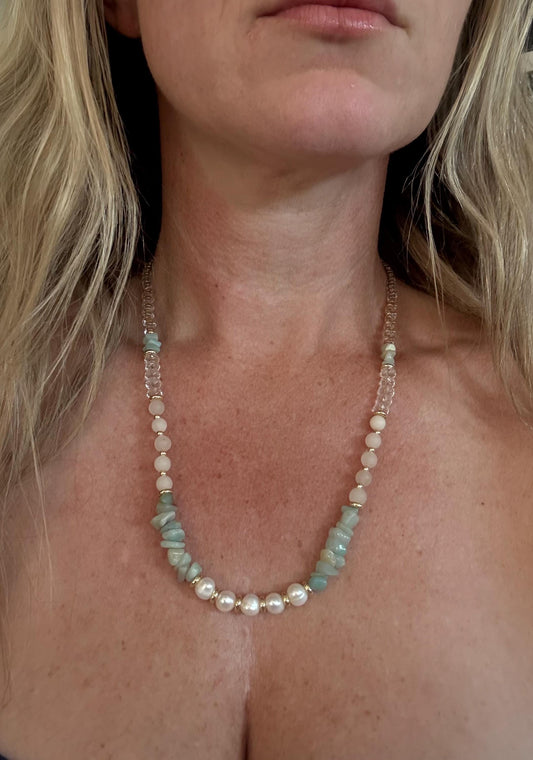 Freshwater Pearl Necklace with Aventurine and Jasper