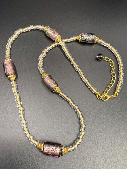 Purple Glass Beaded Necklace: Handmade Seed Bead Jewelry