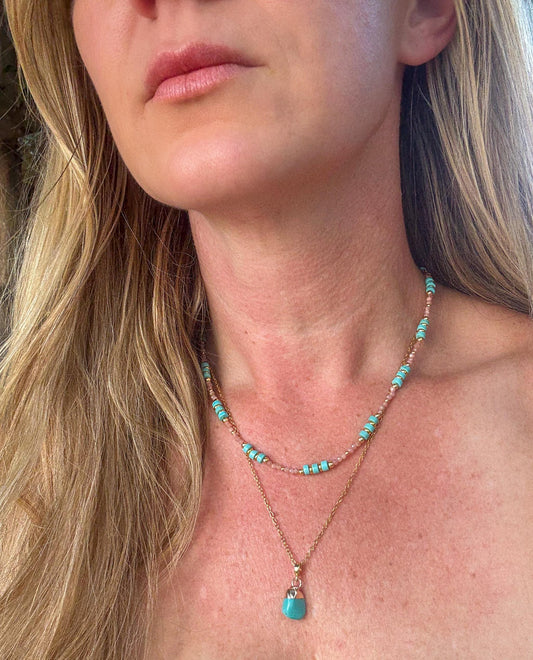 Turquoise and Rhodochrosite Layered Necklace