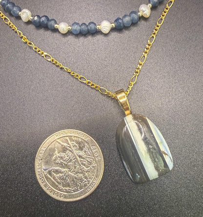 Blue Opal Pendant- Freshwater Pearl, Amazonite, Labradorite and Agate Necklace