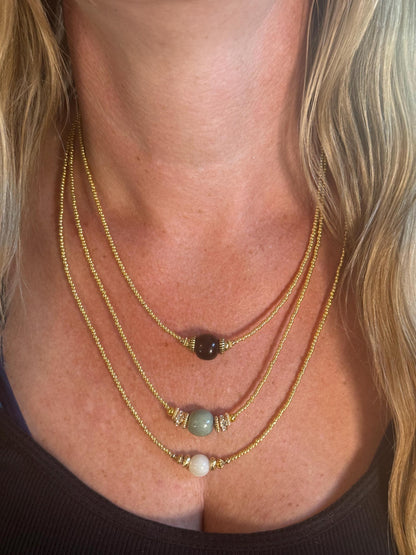 Three Strand Dainty Gold Beaded Layered Statement Necklace