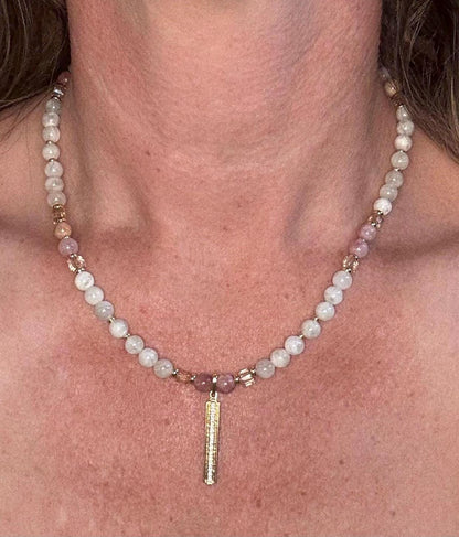 Sunstone & Moonstone Necklace with 18K Plated Gold and CZ Pendant