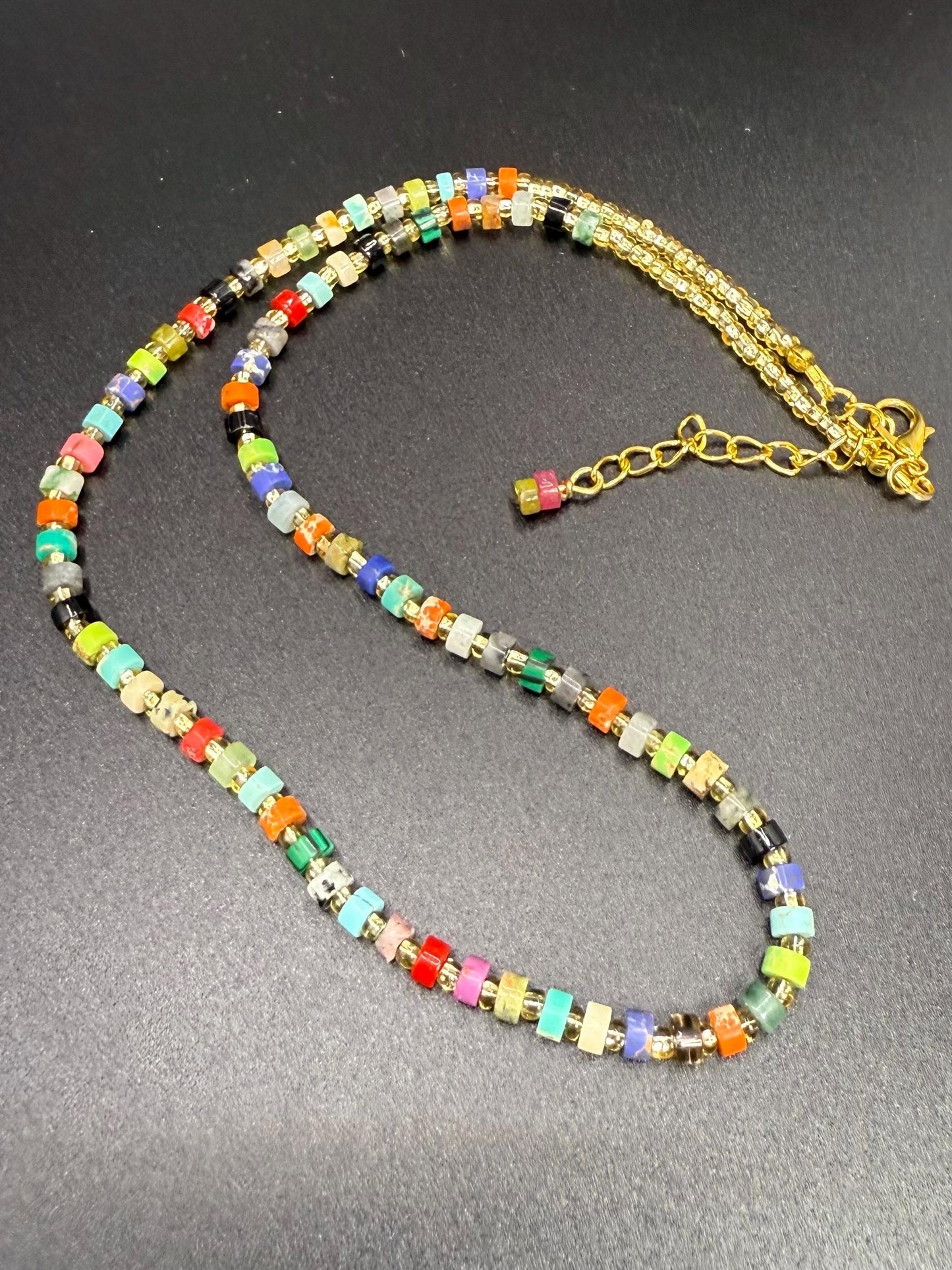 Handmade Multicolor Natural Stone Heishi Beaded Necklace
