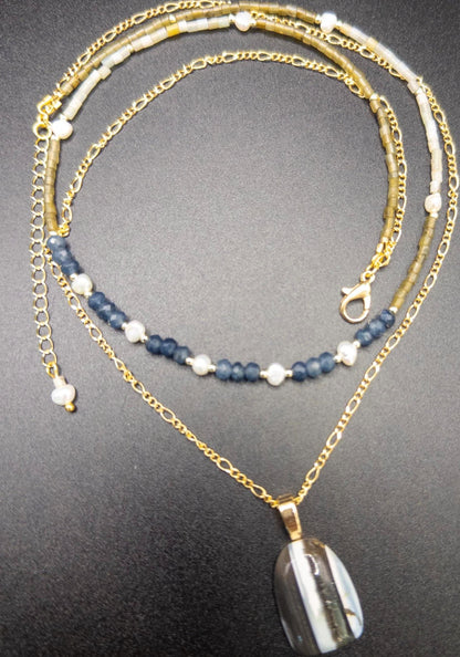 Blue Opal Pendant- Freshwater Pearl, Amazonite, Labradorite and Agate Necklace