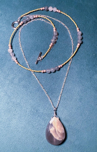 Black Moonstone Pendant and Labradorite Necklace