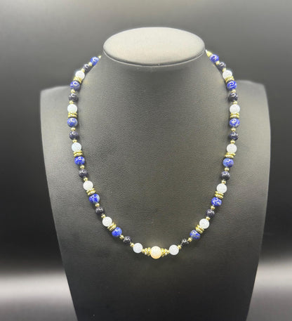 Freshwater Pearl, Blue Goldstone and Lapis Lazuli Necklace