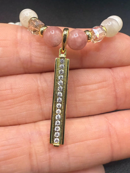 Sunstone & Moonstone Necklace with 18K Plated Gold and CZ Pendant