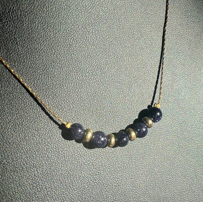 Dainty Blue Goldstone Choker: 14K Gold Plated Beaded Necklace