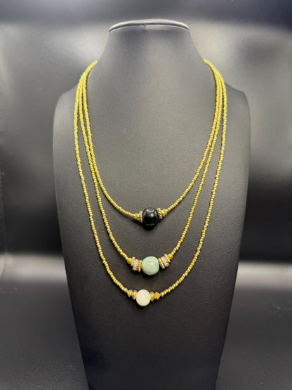 Three Strand Dainty Gold Beaded Layered Statement Necklace