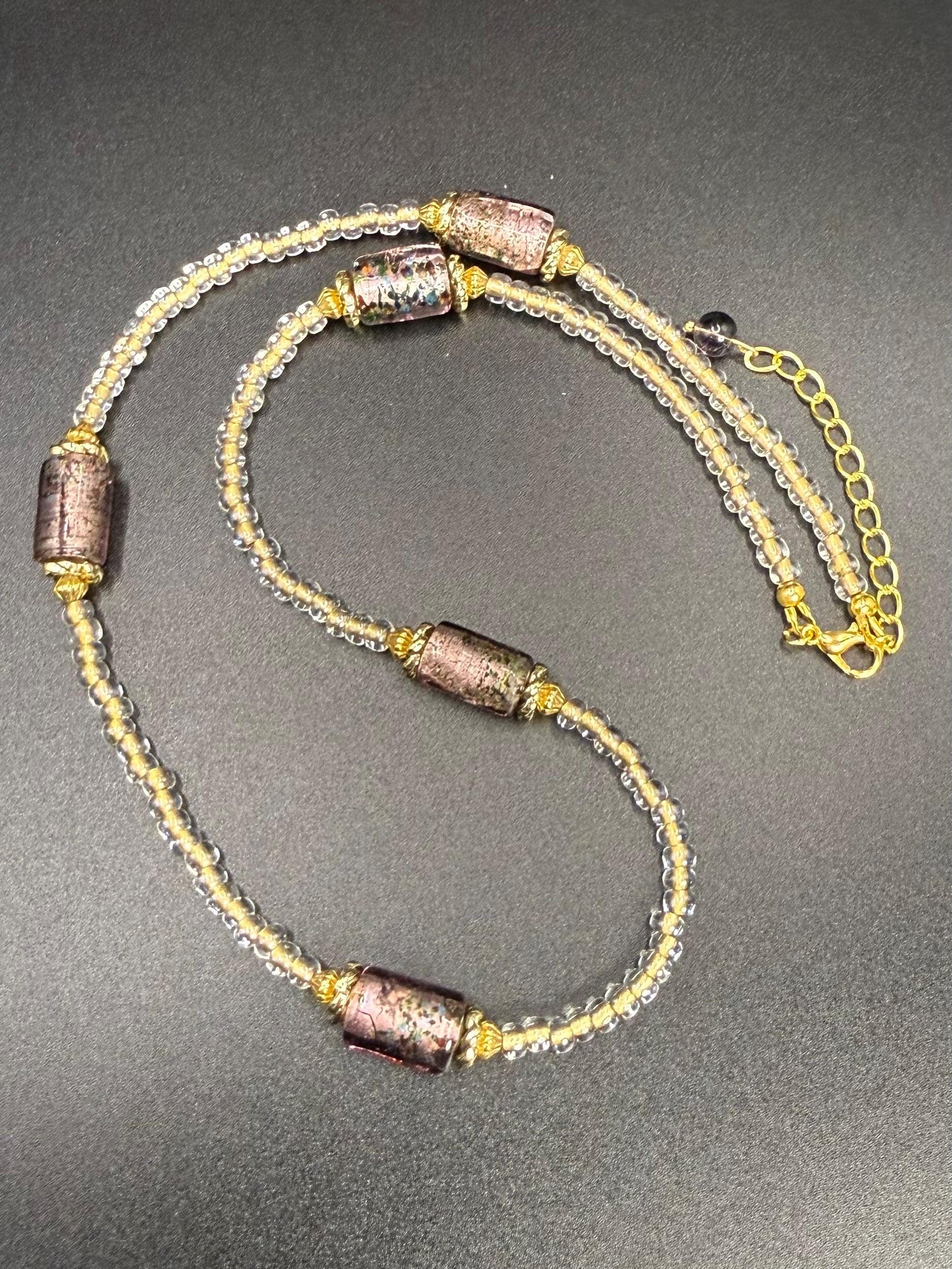 Purple Glass Beaded Necklace: Handmade Seed Bead Jewelry